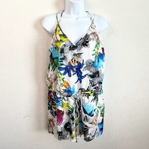 Suboo Tropical Floral Romper Womens 4 Playsuit Silk Blend Swim Cover Lightweight